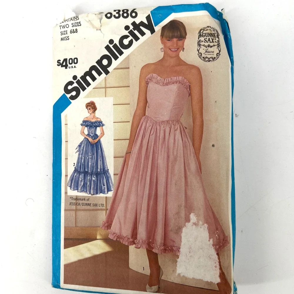 80s Gunne Sax Jessica McClintock Dress Sewing Pattern Simplicity 6386 31.5